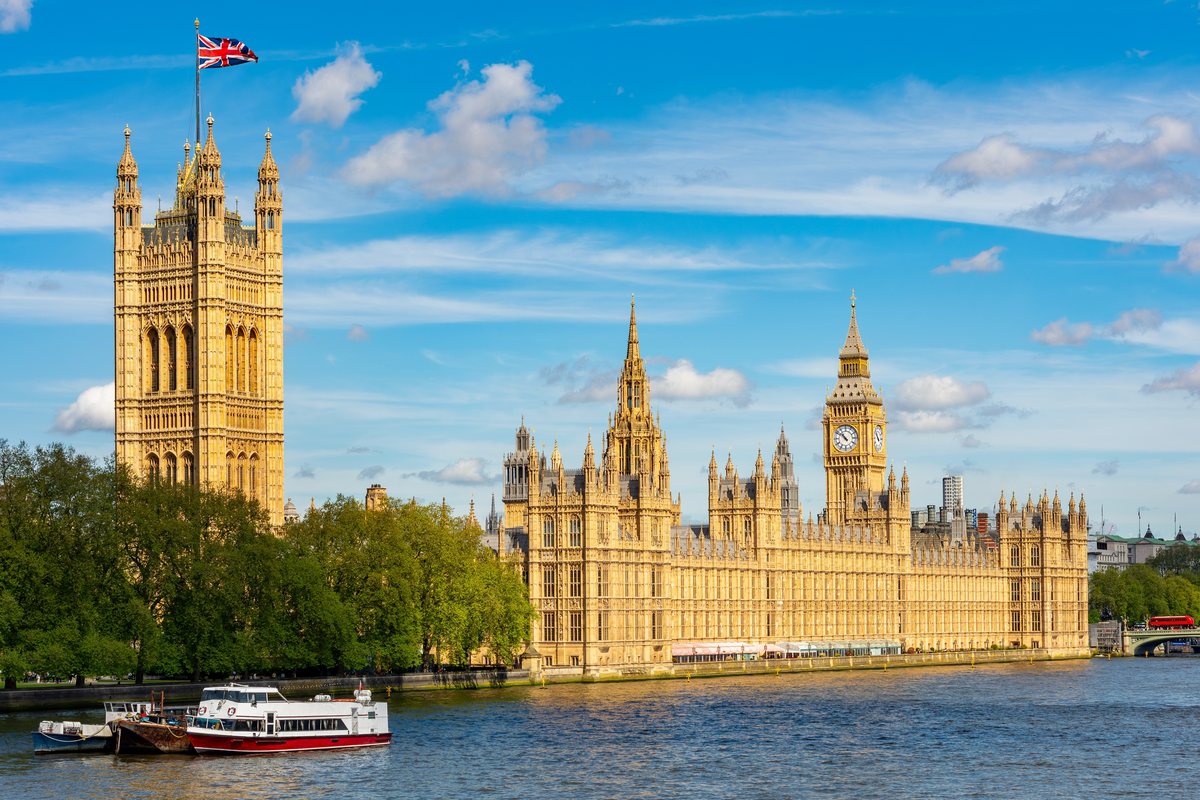 Victoria Tower og Palace of Westminster i London