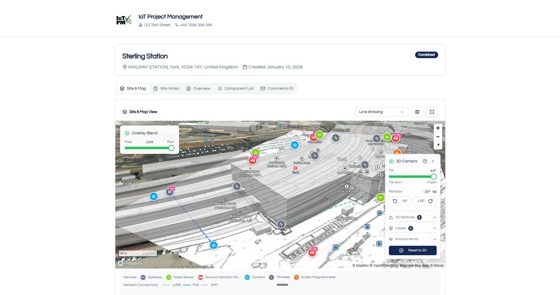 Projekt med sensorer placeret på situationsplanen i IoT PM